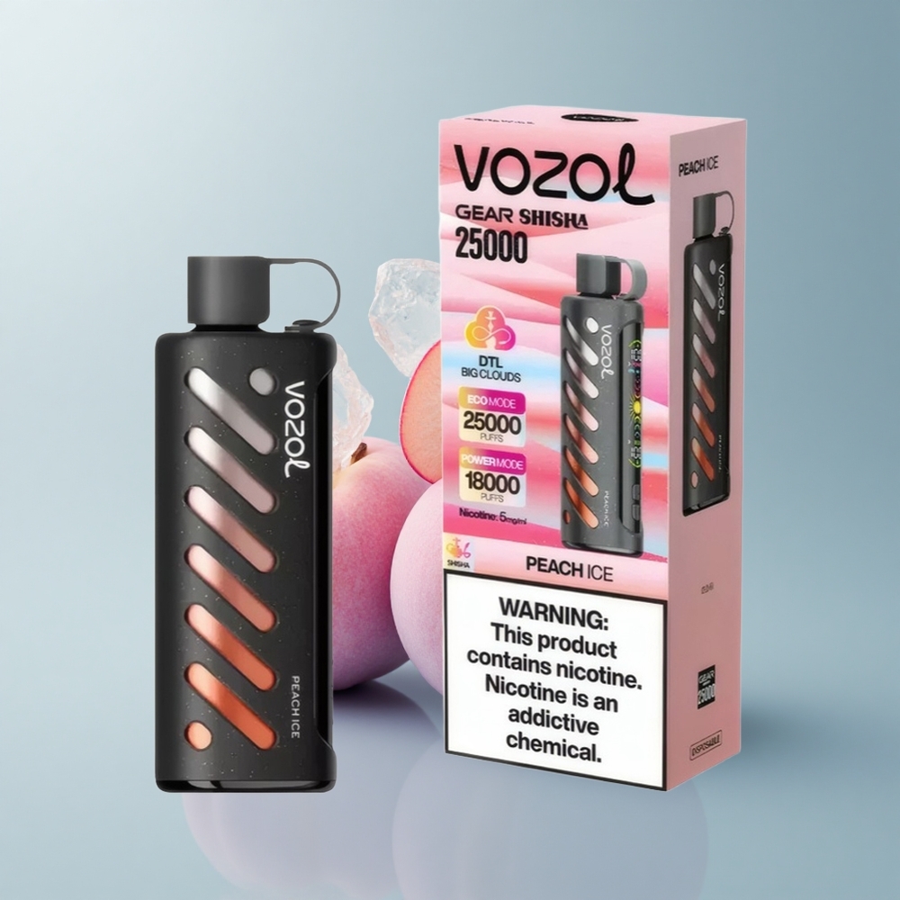 VOZOL Gear Shisha 25000 Puffs Melocotón Helado con 1000mAh y Dual Mesh