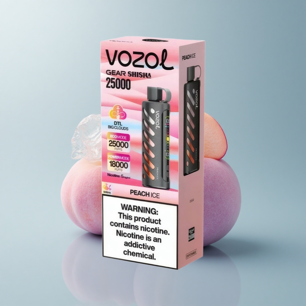 VOZOL Gear Shisha 25000 Puffs Melocotón Helado con 1000mAh y Dual Mesh